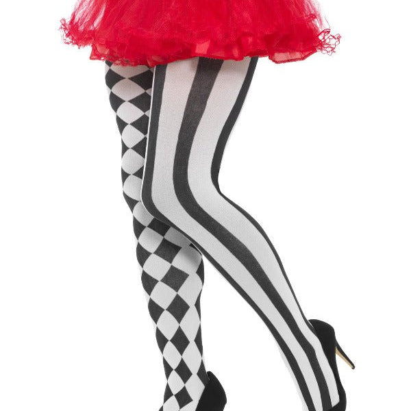 Harlequin Tights, Plus Size, White & Black - Adult Weekender