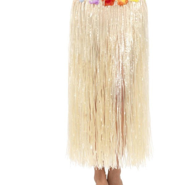 Hawaiian Hula Skirt with Flowers, with Velcro, Nat - Adult Weekender