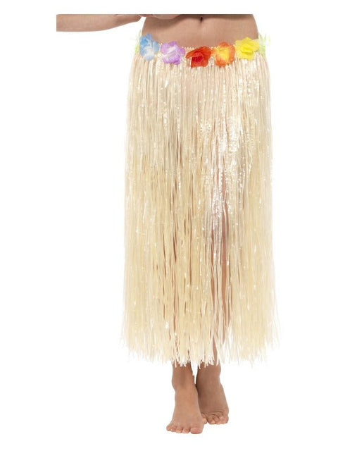 Hawaiian Hula Skirt with Flowers, with Velcro, Nat - Adult Weekender