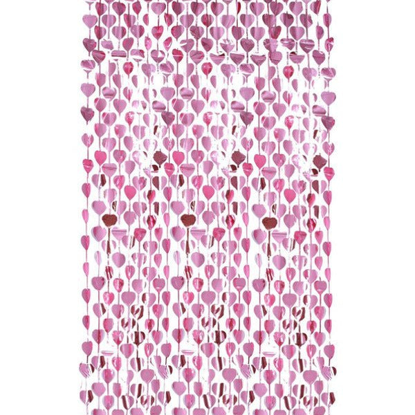 Heart Foil Curtain Backdrop, Pink - Adult Weekender