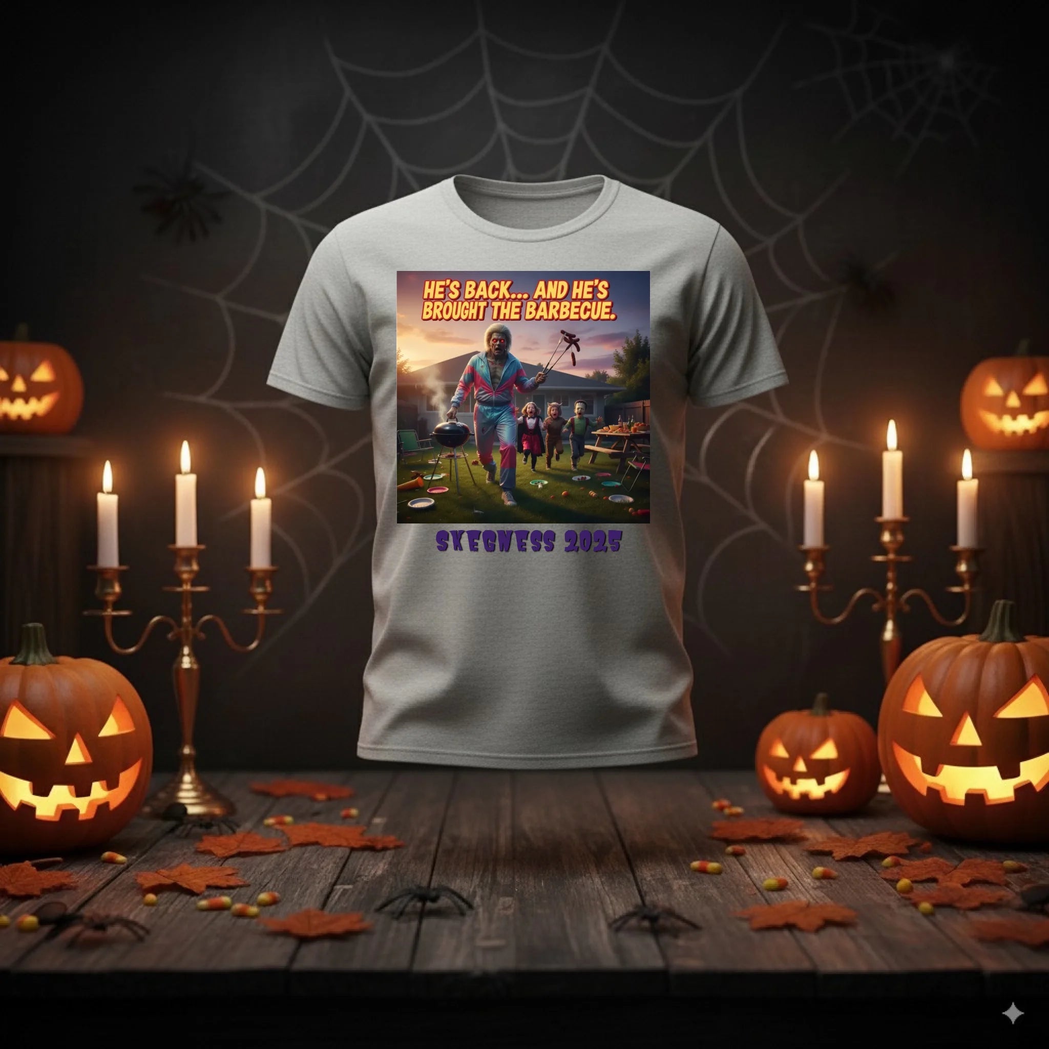 He's back and this time he's bought the BBQ - Adult Weekender Unisex Heavy T-Shirt - Stags, Hens, Birthdays Halloween - Adult Weekender