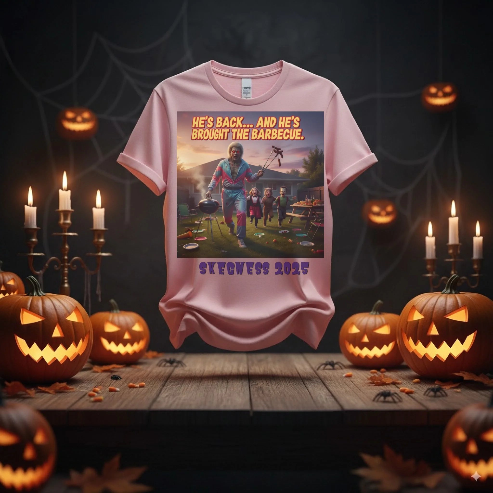 He's back and this time he's bought the BBQ - Adult Weekender Unisex Heavy T-Shirt - Stags, Hens, Birthdays Halloween - Adult Weekender