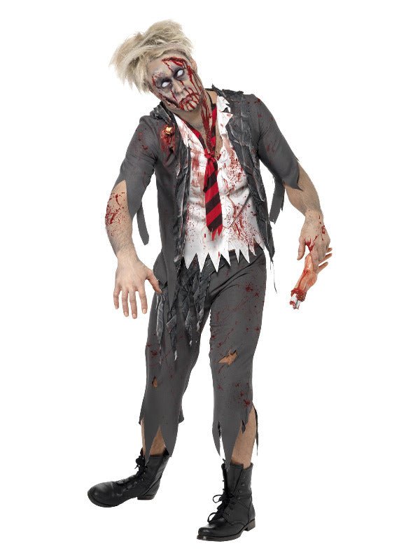 High School Horror Zombie Schoolboy Costume, Grey - Adult Weekender