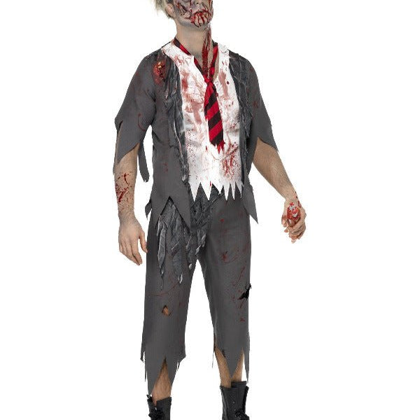 High School Horror Zombie Schoolboy Costume, Grey - Adult Weekender