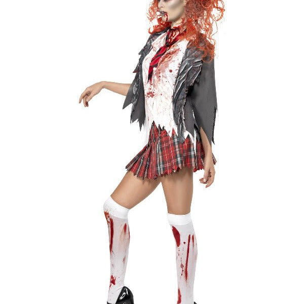 High School Horror Zombie Schoolgirl Costume, Grey - Adult Weekender