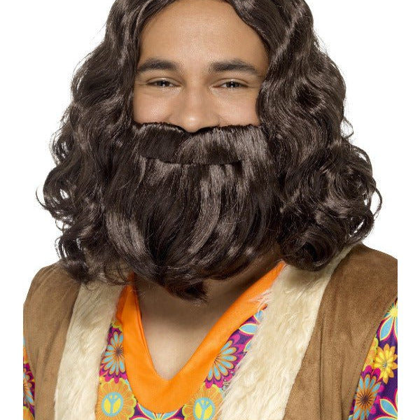 Hippie/Jesus Wig & Beard Set, Brown - Adult Weekender
