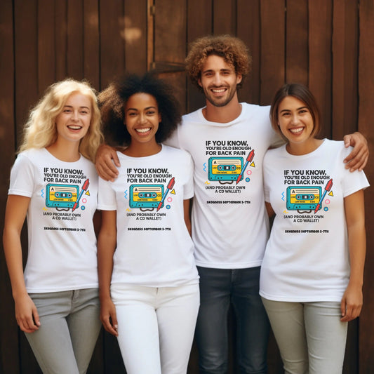 If you Know you're old enough for back pain - Adult Weekender Front and Back Personalised Unisex Heavy T-Shirt - 90s - Adult Weekender