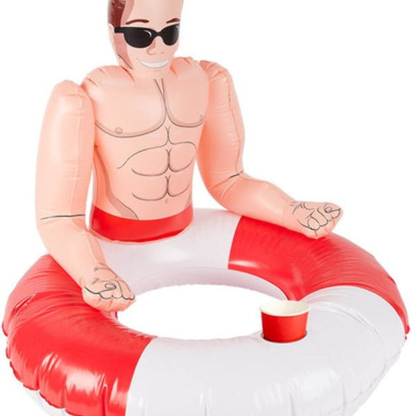 Inflatable Lifeguard Hunk Swim Ring, Red & White - Adult Weekender