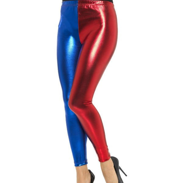 Jester Cosplay Leggings, Metallic, Blue & Red - Adult Weekender