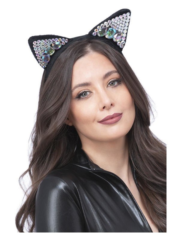 Jewelled Black Cat Ear Headband - Adult Weekender