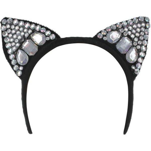 Jewelled Black Cat Ear Headband - Adult Weekender