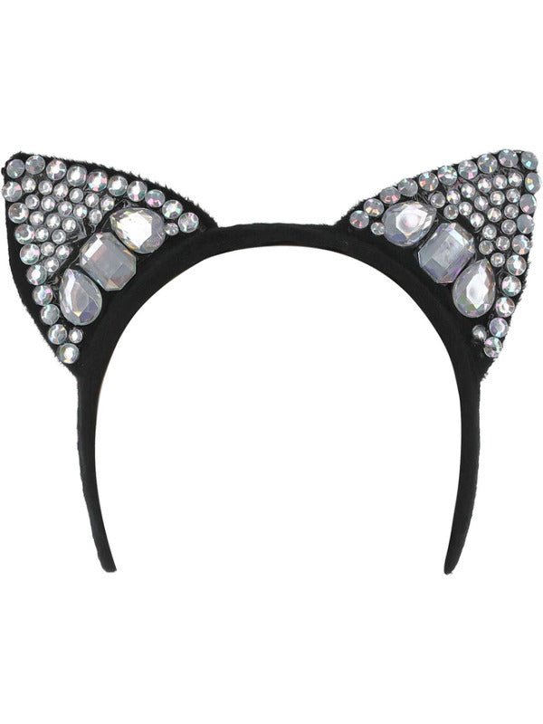 Jewelled Black Cat Ear Headband - Adult Weekender