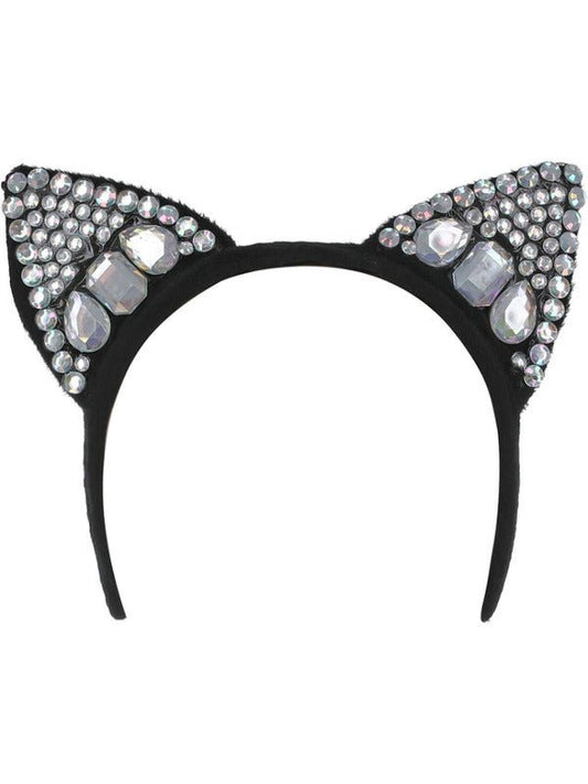 Jewelled Black Cat Ear Headband - Adult Weekender