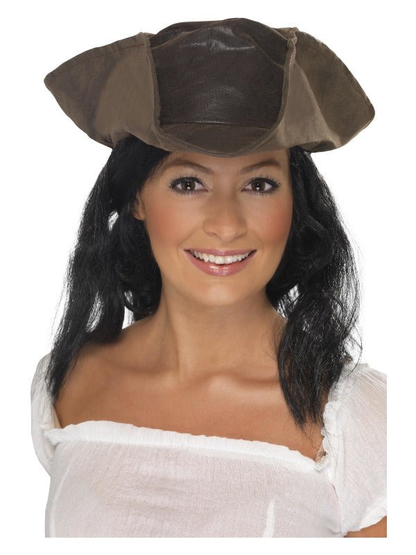 Leather Look Pirate Hat, Brown - Adult Weekender