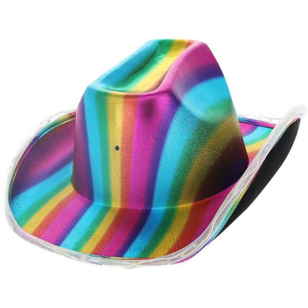 LED Light Up Metallic Cowboy Hat, Rainbow - Adult Weekender