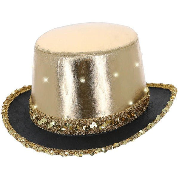 LED Light Up Metallic Top Hat, Gold - Adult Weekender