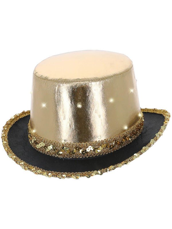 LED Light Up Metallic Top Hat, Gold - Adult Weekender