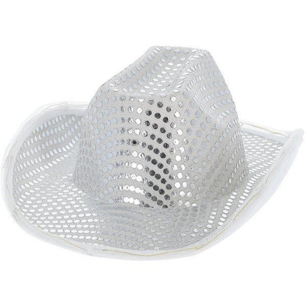 LED Light Up Sequin Cowboy Hat, Silver - Adult Weekender