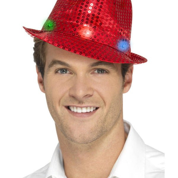 Light Up Sequin Trilby Hat, Red - Adult Weekender