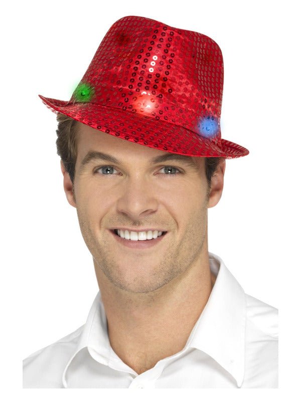 Light Up Sequin Trilby Hat, Red - Adult Weekender