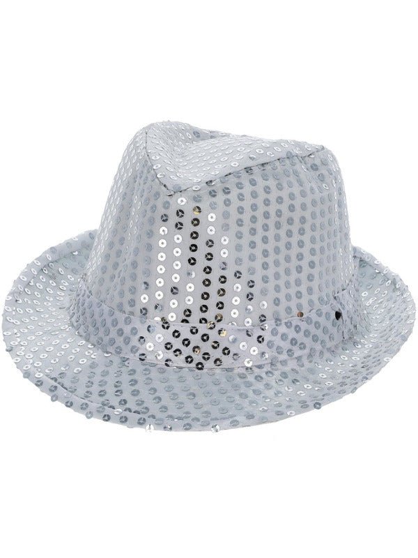 Light Up Sequin Trilby Hat, Silver - Adult Weekender
