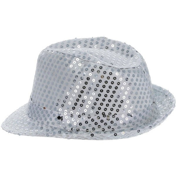 Light Up Sequin Trilby Hat, Silver - Adult Weekender