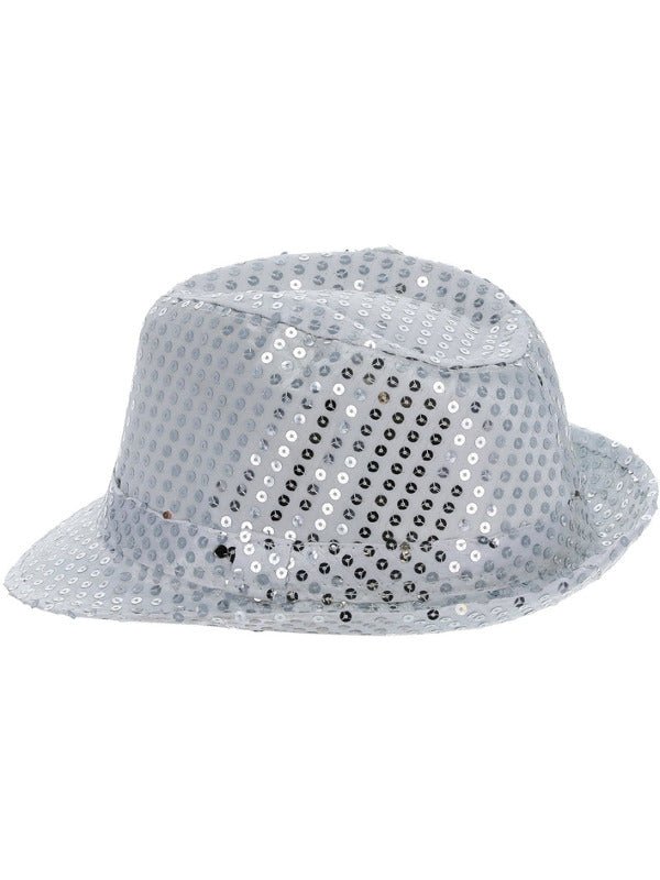 Light Up Sequin Trilby Hat, Silver - Adult Weekender