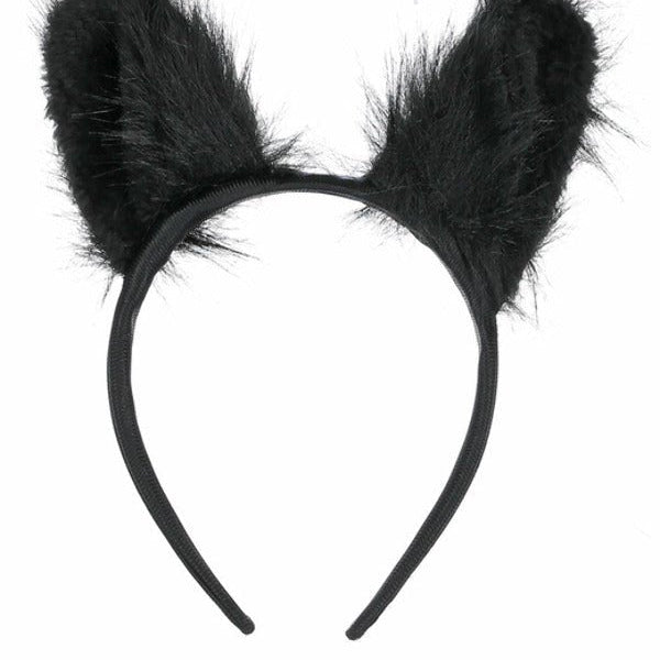 Long Pile Fur Cat Ears, Black - Adult Weekender