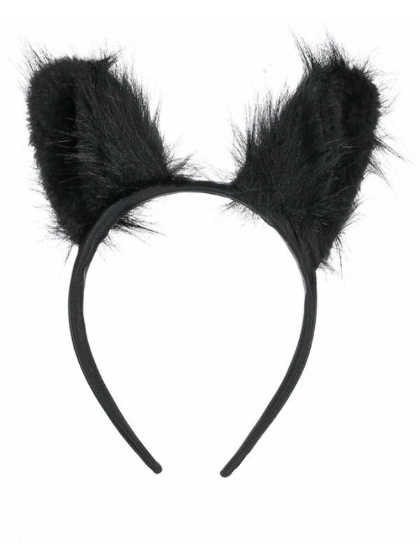 Long Pile Fur Cat Ears, Black - Adult Weekender