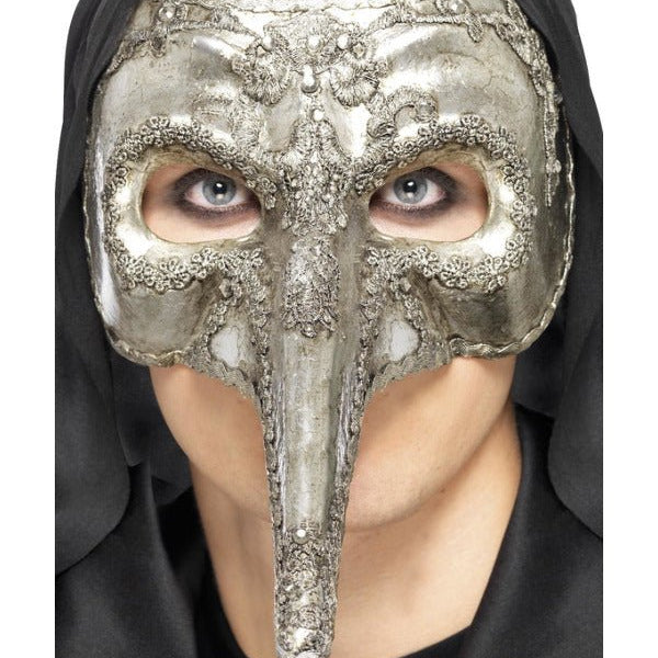 Luxury Venetian Capitano Mask, Silver - Adult Weekender