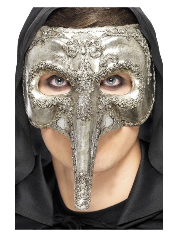 Luxury Venetian Capitano Mask, Silver - Adult Weekender