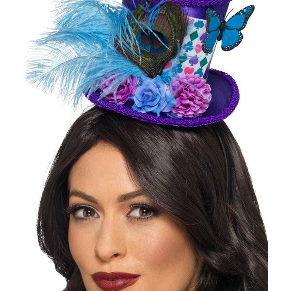 Mad Hatter Mini Feather Hat, Purple - Adult Weekender