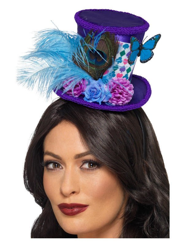 Mad Hatter Mini Feather Hat, Purple - Adult Weekender