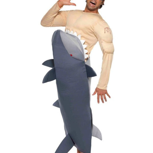 Man - Eating Shark Costume, Grey - Adult Weekender