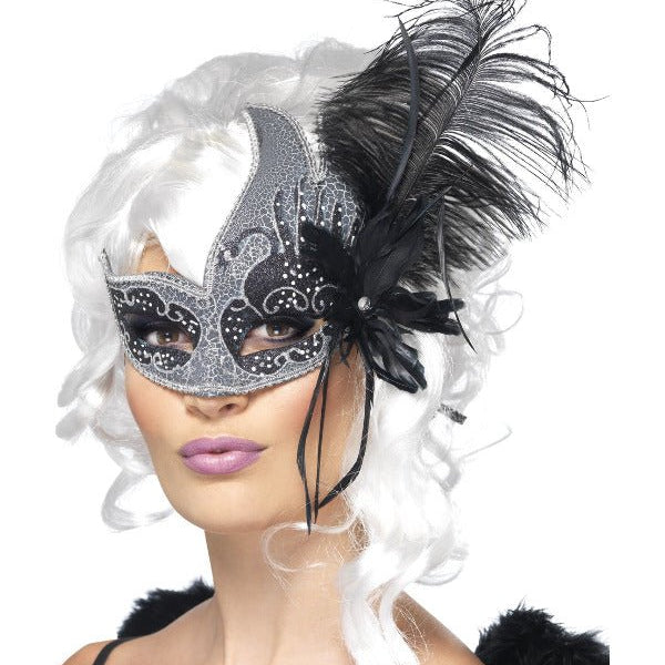 Masquerade Dark Angel Eyemask, Silver & Black - Adult Weekender
