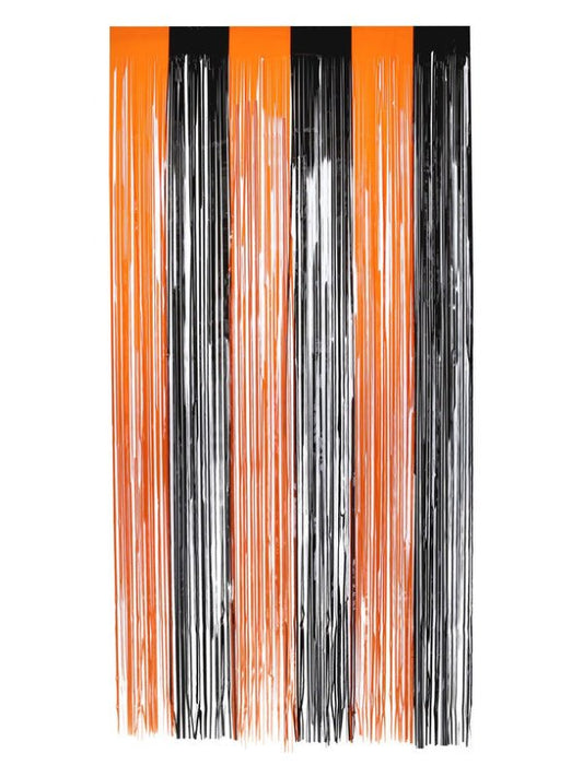 Matt Fringe Curtain Backdrop, Orange &amp; Black - Adult Weekender