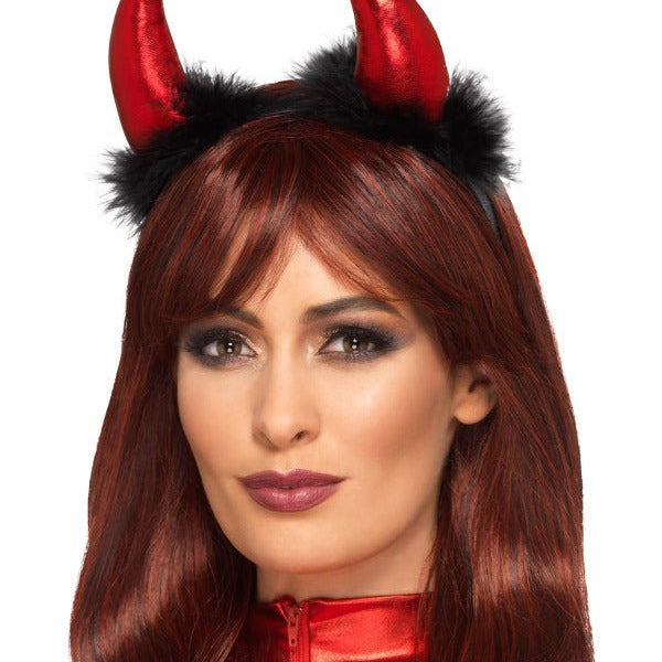 Metallic Devil Horn Headband, Red & Black - Adult Weekender