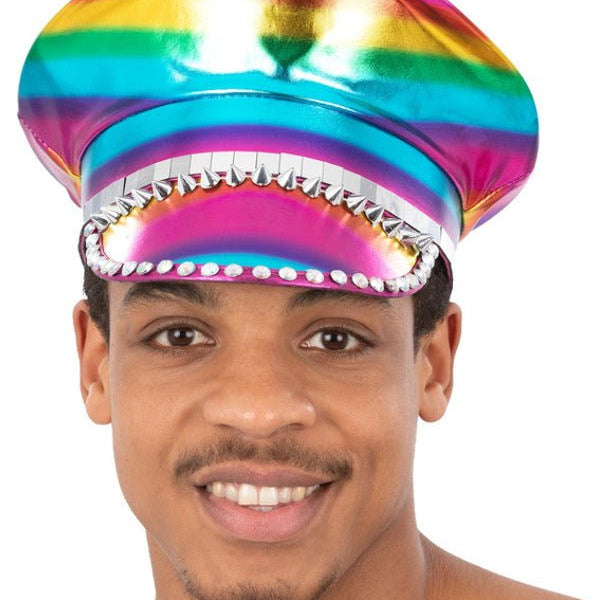 Metallic Studded Rainbow Captains Hat - Adult Weekender