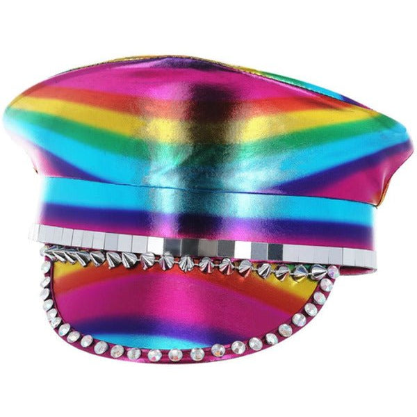 Metallic Studded Rainbow Captains Hat - Adult Weekender
