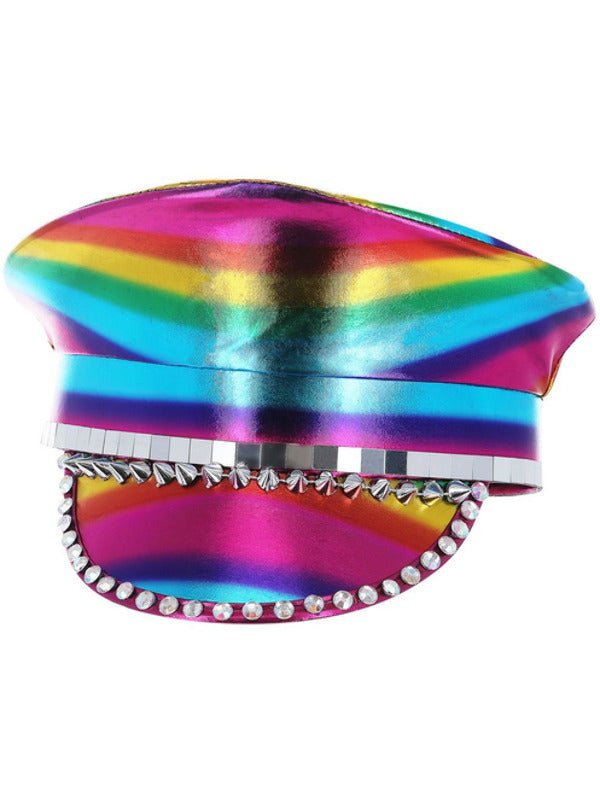 Metallic Studded Rainbow Captains Hat - Adult Weekender