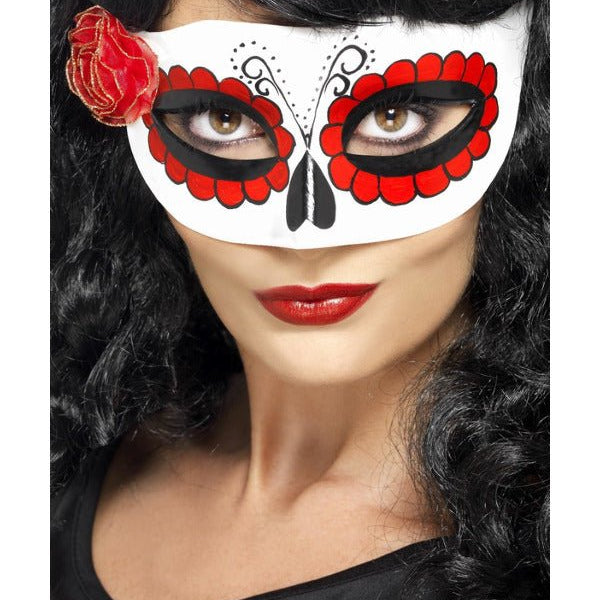Mexican Day Of The Dead Eyemask, White & Red - Adult Weekender