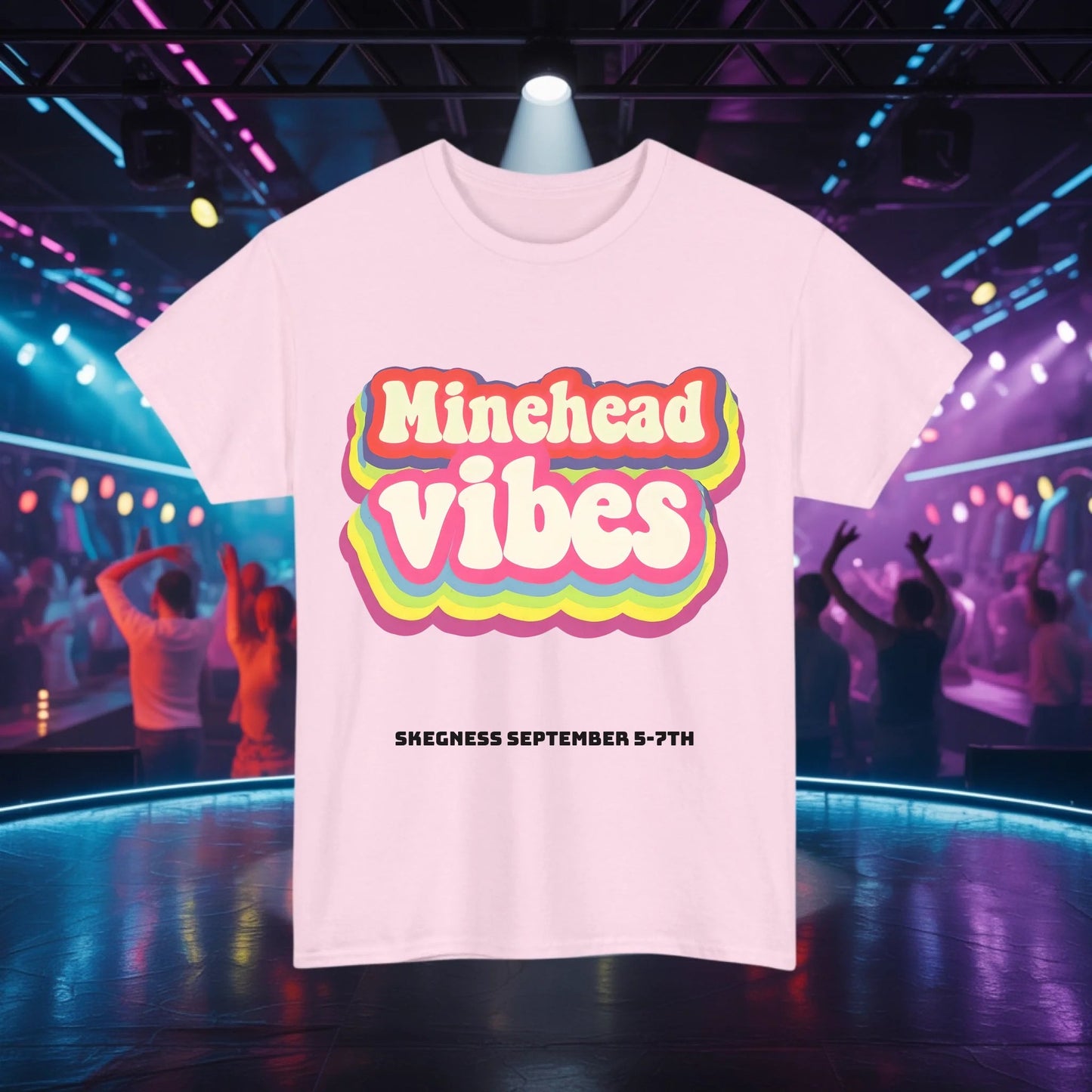 Minehead Vibes - Adult Weekender Front and Back Personalised Unisex Heavy T-Shirt 70s - Adult Weekender