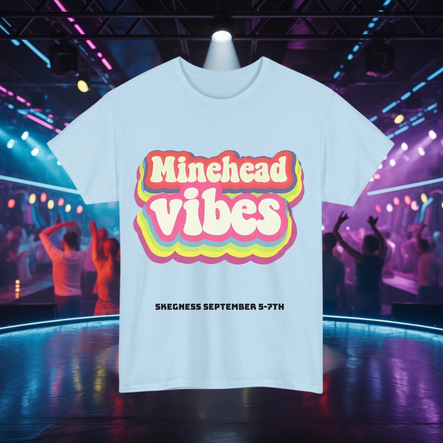 Minehead Vibes - Adult Weekender Front and Back Personalised Unisex Heavy T-Shirt 70s - Adult Weekender