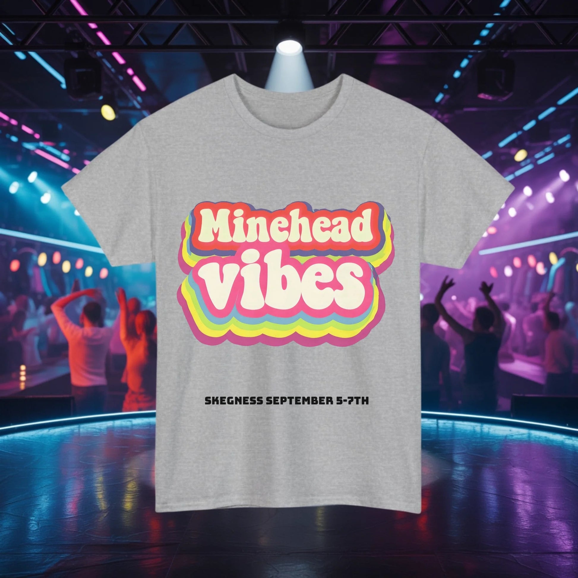 Minehead Vibes - Adult Weekender Front and Back Personalised Unisex Heavy T-Shirt 70s - Adult Weekender
