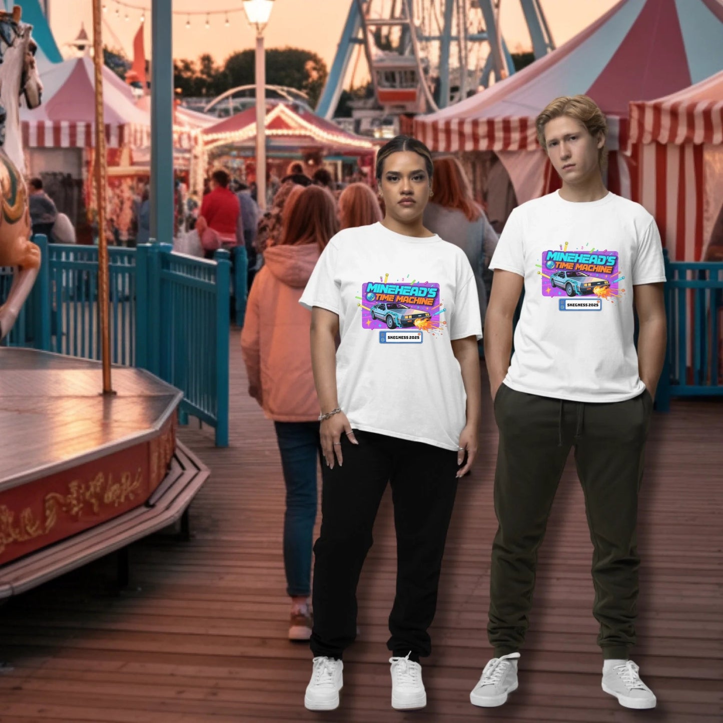 Mineheads Time Machine - Adult Weekender Front and Back Personalised Unisex Heavy T-Shirt Replay - Adult Weekender