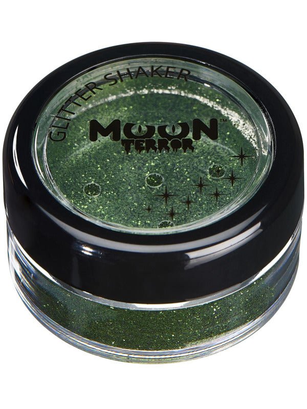 Moon Terror Halloween Glitter Shakers, Green - Adult Weekender