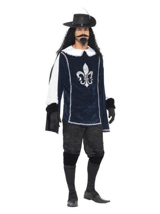 Musketeer Male Costume, with Top, Hat, Navy - Adult Weekender
