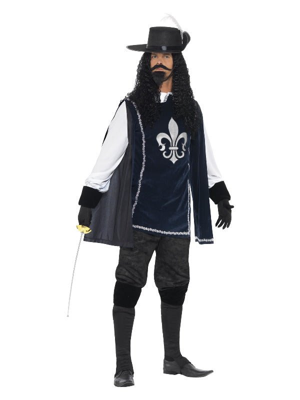 Musketeer Male Costume, with Top, Hat, Navy - Adult Weekender