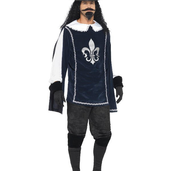 Musketeer Male Costume, with Top, Hat, Navy - Adult Weekender