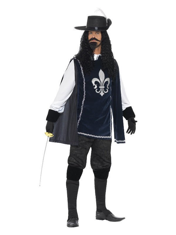 Musketeer Male Costume, with Top, Hat, Navy - Adult Weekender